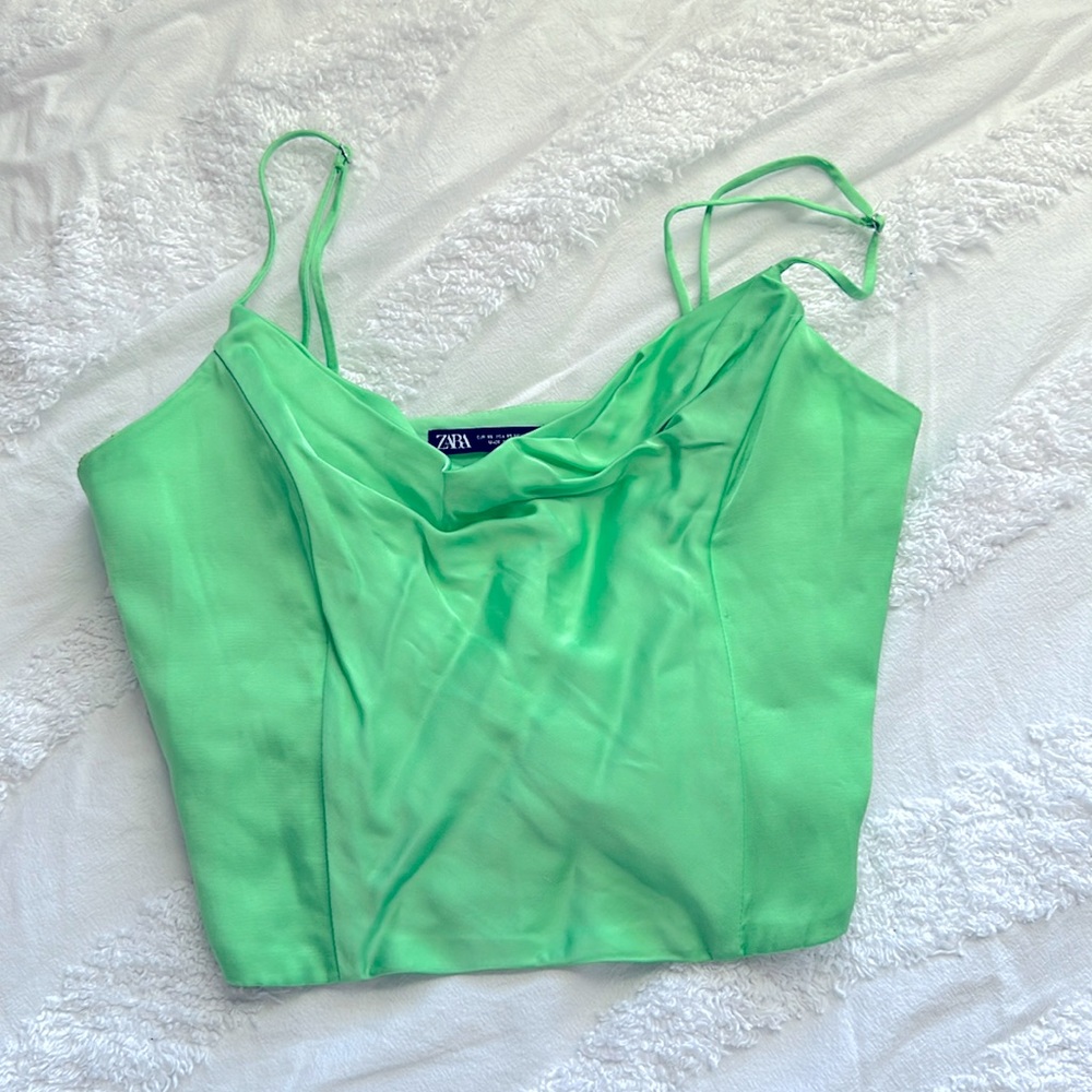 Green Zara Silk Tank Top